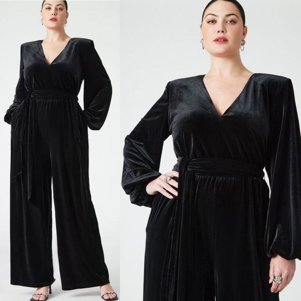 ✨ NEW Eloquii Black Velvet Wide Leg Jumpsuit 18